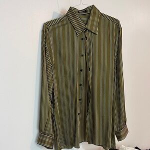 Bernini Platinum Vintage Black Yellow Stripe Button Shirt Silk Blend Men XXL